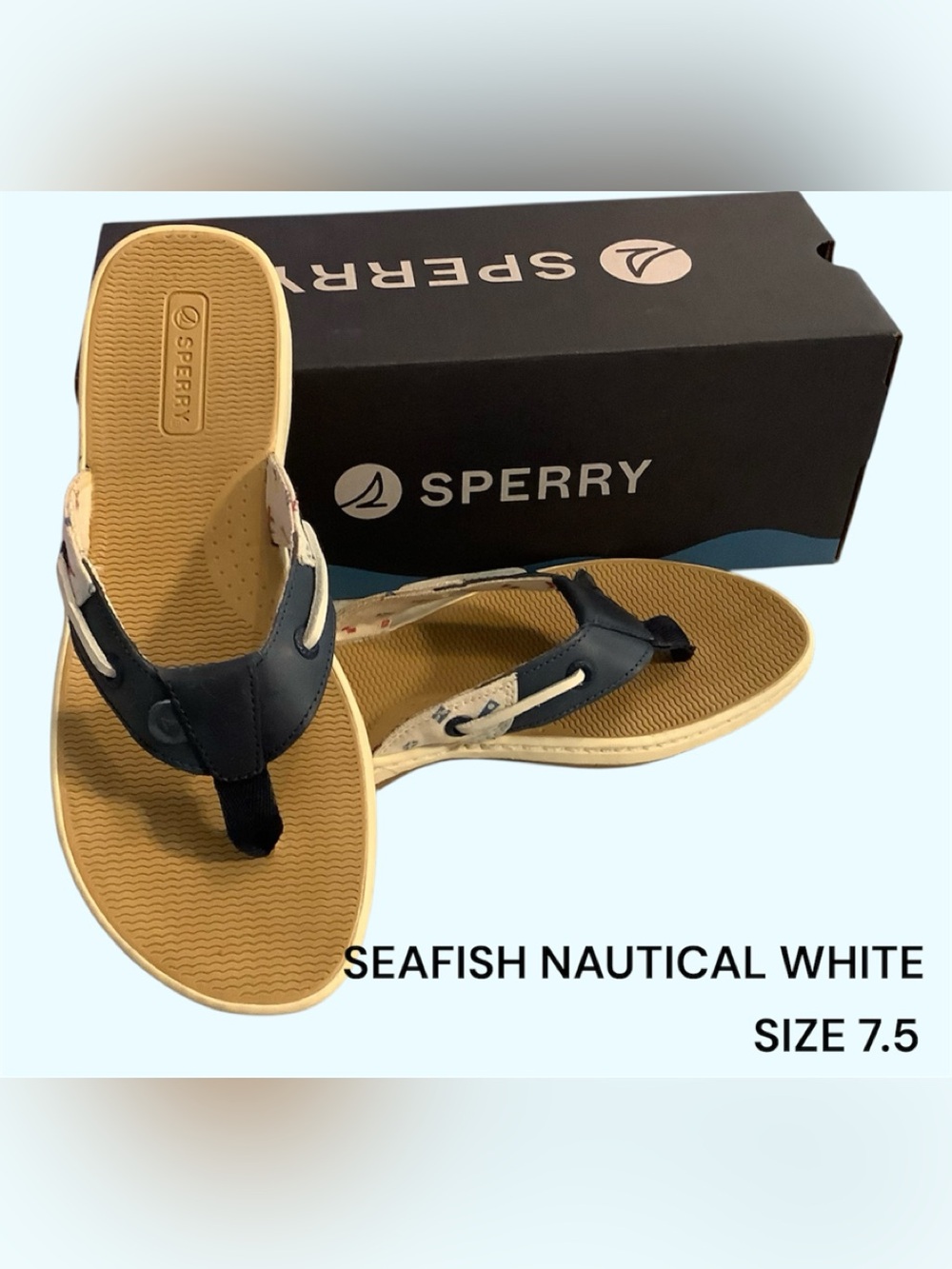 Sperry Seafish Nautical White Flip-Flops
